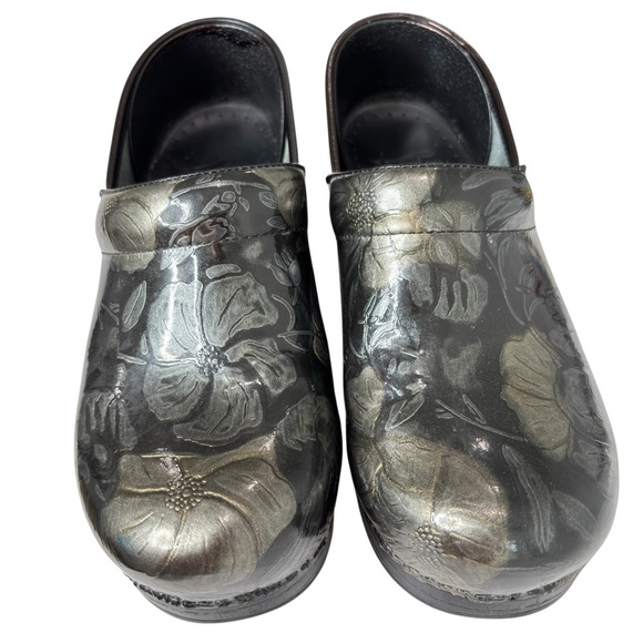 Dansko Clog Nursing Shoe Sz 38 US 7.5 / 8 Floral Black Patent Leather Slip-On - Picture 3 of 16